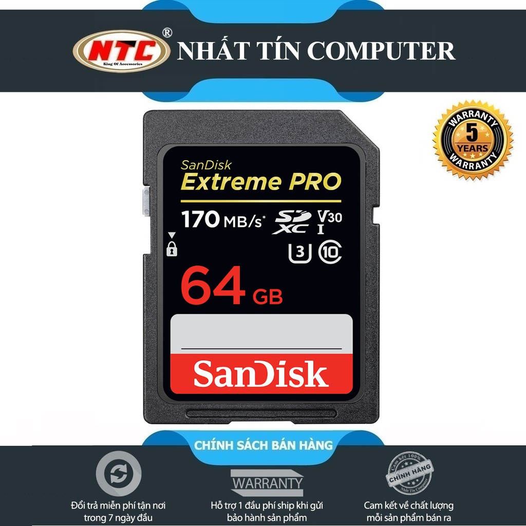Thẻ nhớ SDXC SanDisk Extreme Pro 64GB UHS-I U3 4K V30 170MB/s (Đen) | BigBuy360 - bigbuy360.vn