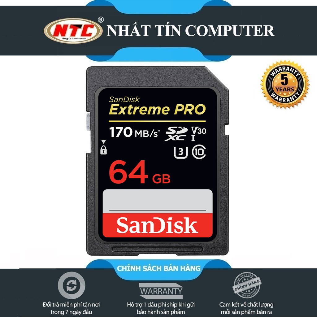 Thẻ nhớ Máy ảnh SDXC SanDisk Extreme Pro 64GB UHS-I U3 4K V30 R200MB/s W90MB/s (Đen) - Nhất Tín Computer