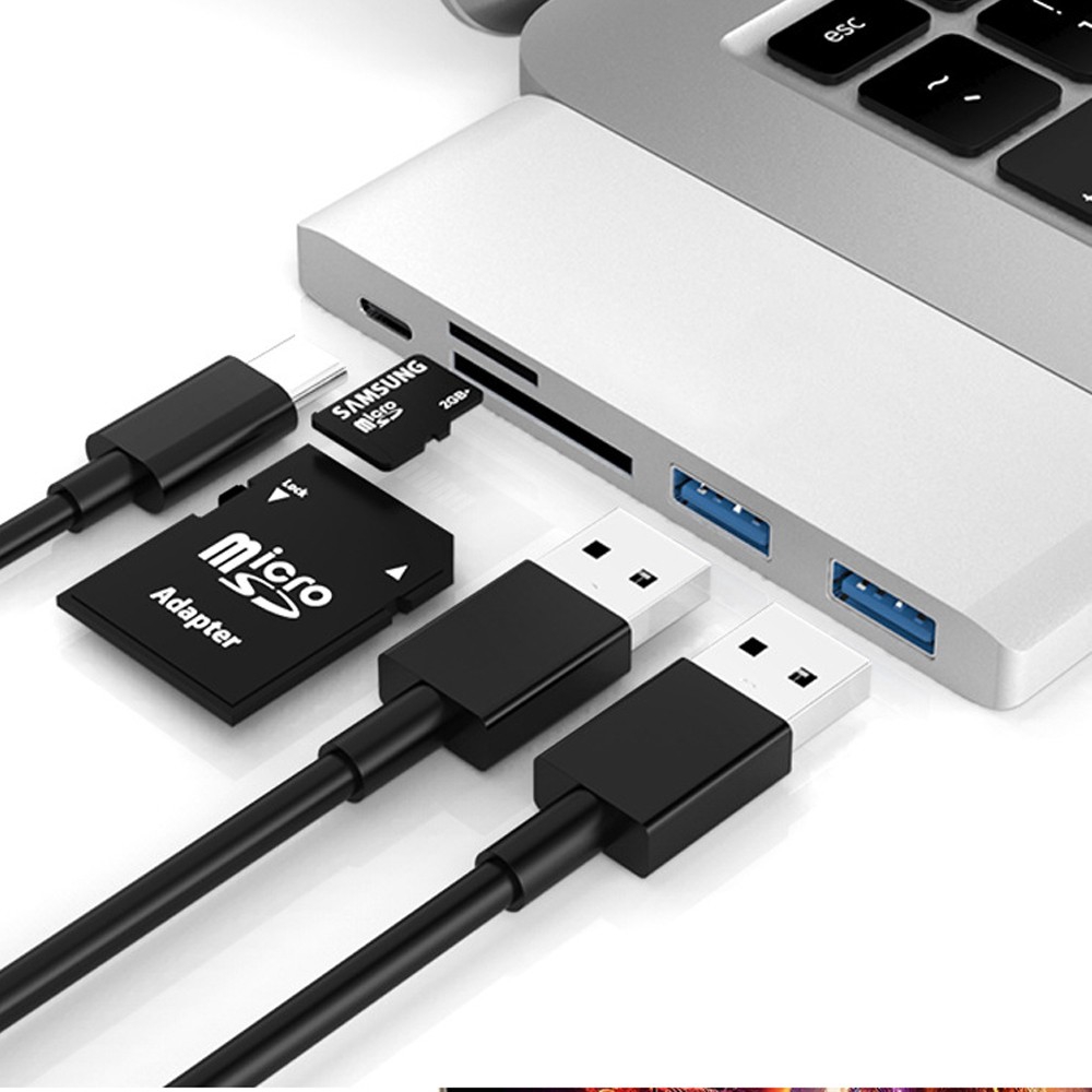 Type-C Hub USB-C Adapter 5 Ports PD Charging + 2 x USB 3.0 + SD / Micro Card Reader for MacBook Pro Dock