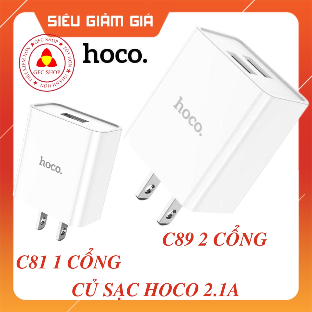 Củ sạc nhanh HOCO 2.1A 1 hoặc 2 cổng USB (Model C81 hoặc C89) dùng cho sạc điện thoại iPhone, Samsung và máy khác