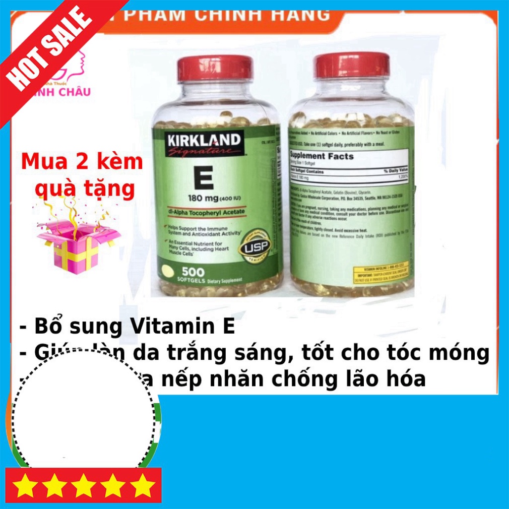 NHANH NHANH Viên uống trắng da ❤️FREESHIP👍 Vitamin E 400 IU 500 viên Kirkland Mỹ ❤️ tốt cho da, móng và tóc, chống lão