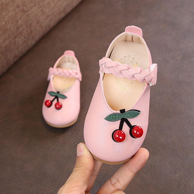 Giày công chúa đầu tròn đế mềm in hình quả cherry cho bé gái
