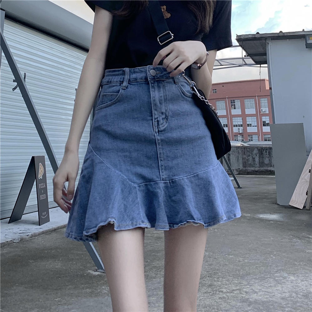 Chân Váy Denim Lưng Cao Dáng Chữ A Phong Cách Retro 50301