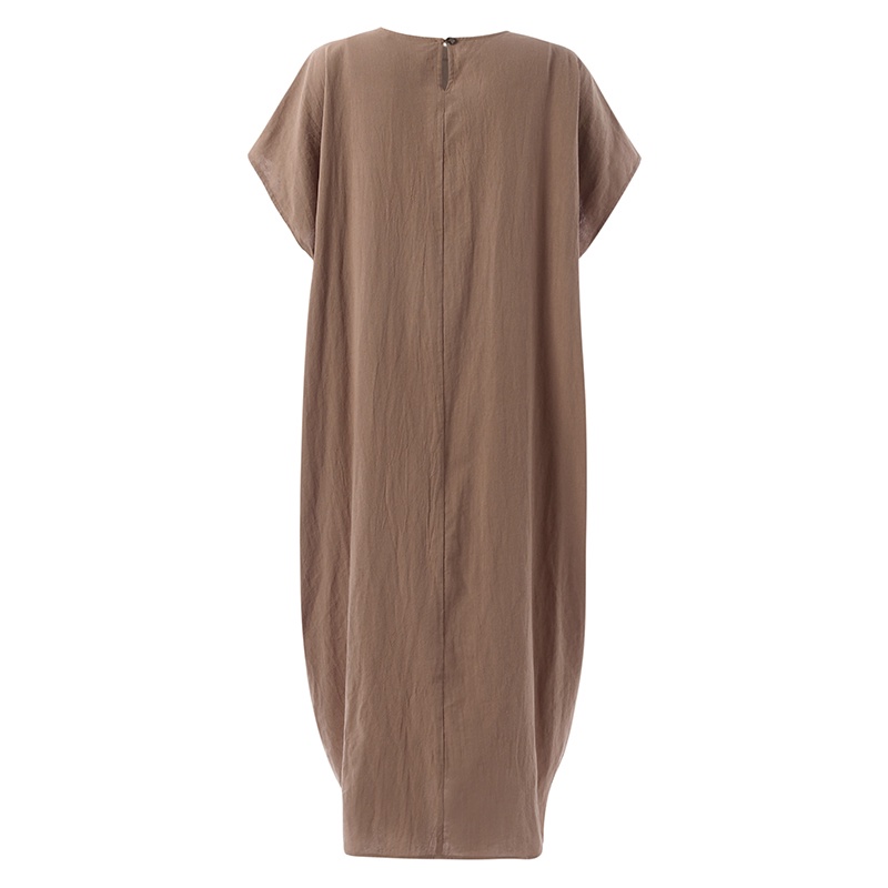 ZANZEA Đầm Dài Tay Ngắn Cổ Tròn Màu Trơn Phong Cách Cổ Điển Đơn Giản Thời Trang Cho Nữ