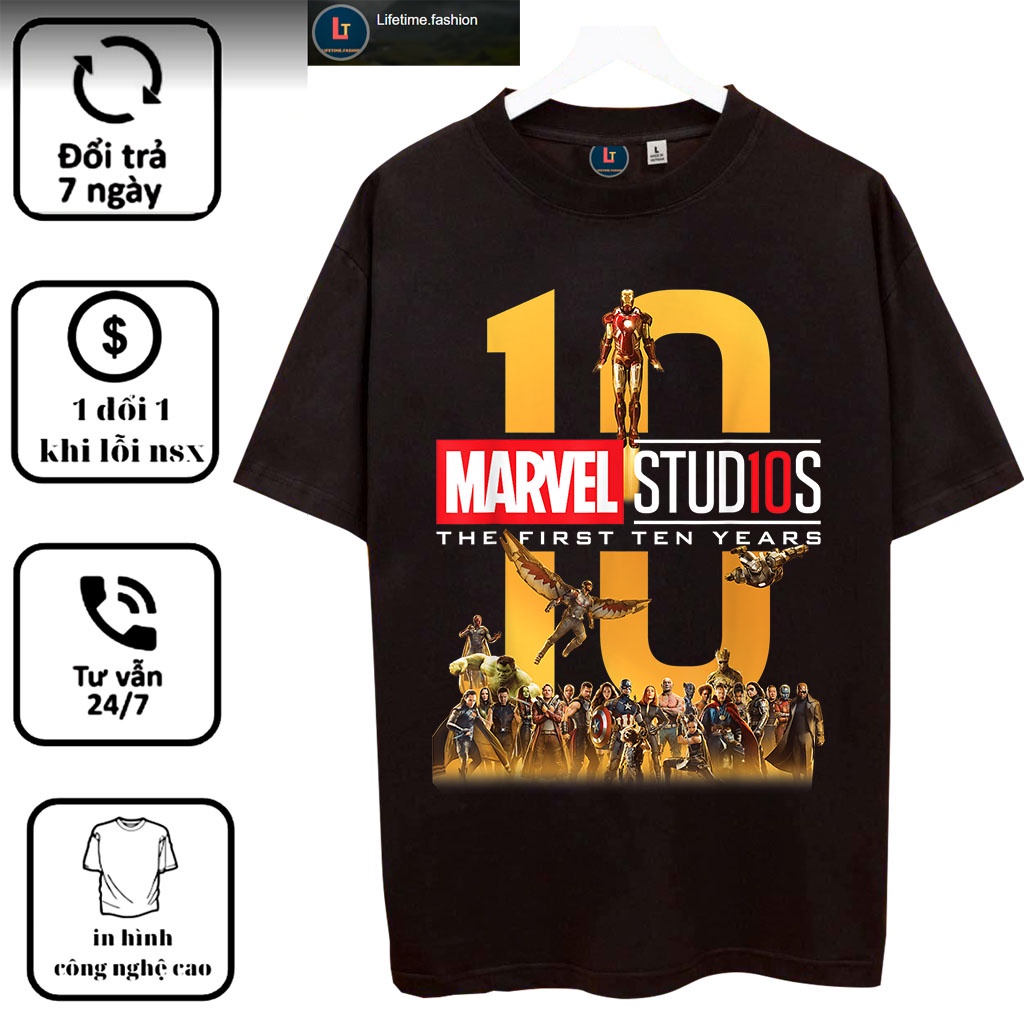 Áo thun nam nữ form rộng ngắn tay cotton 100% nhiều màu áo from rộng cổ tròn in hình Marvel Studios