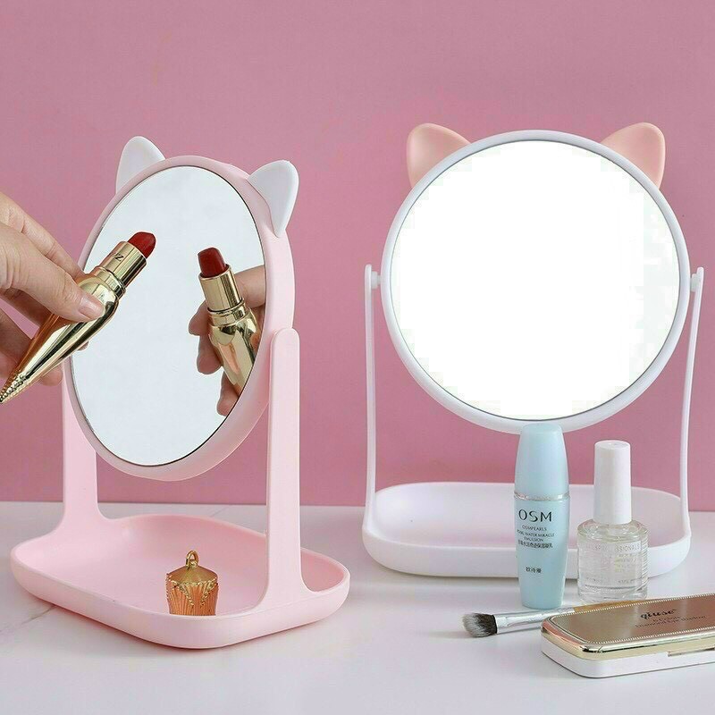 [RẺ VÔ ĐICH] Gương tai mèo  Gương trang điểm kèm khay đựng đồ tai mèo