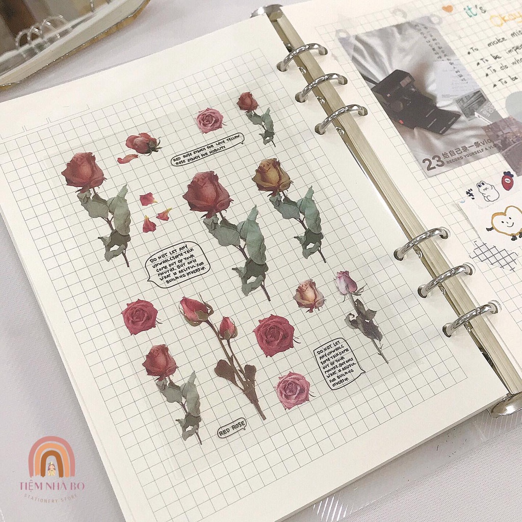 STICKER HOA, NHÃN DÁN TRANG TRÍ SỔ TAY BASIC SIÊU XINH