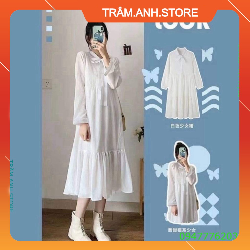 (new) VÁY BABYDOLL Nữ Dài Tay Buộc Nơ dáng suông - YUMI Dress - Đầm Maxi Tay Chun Bèo Tầng 👗 👑