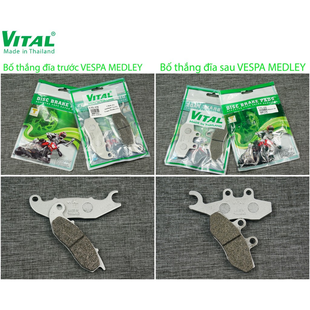 Bố thắng đĩa sau + trước VESPA MEDLEY hiệu VITAL - Má phanh xe máy, bố thắng đĩa VITAL chính hãng Thái lan