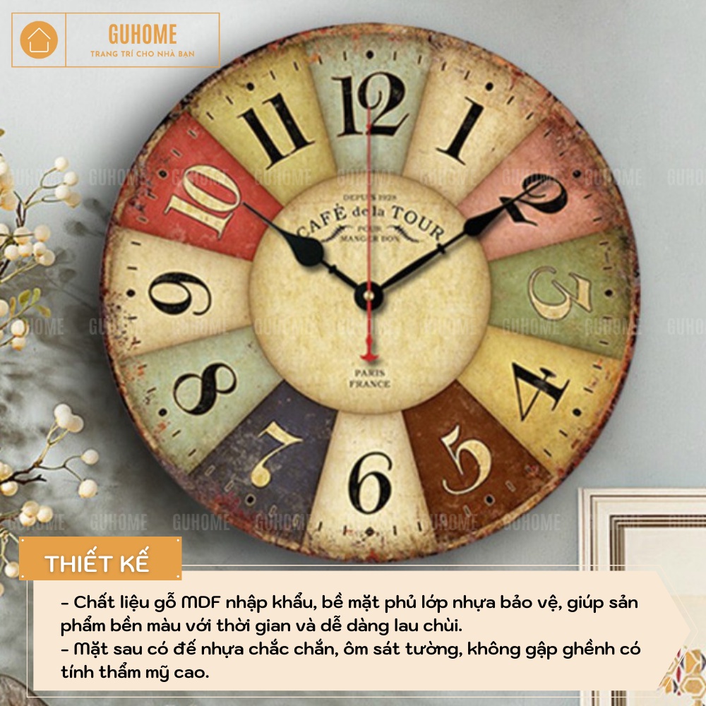 [RẺ VÔ ĐỊCH] Đồng Hồ Treo Tường Decor Phong Cách Vintage, Cổ Điển Đường Kính 30cm