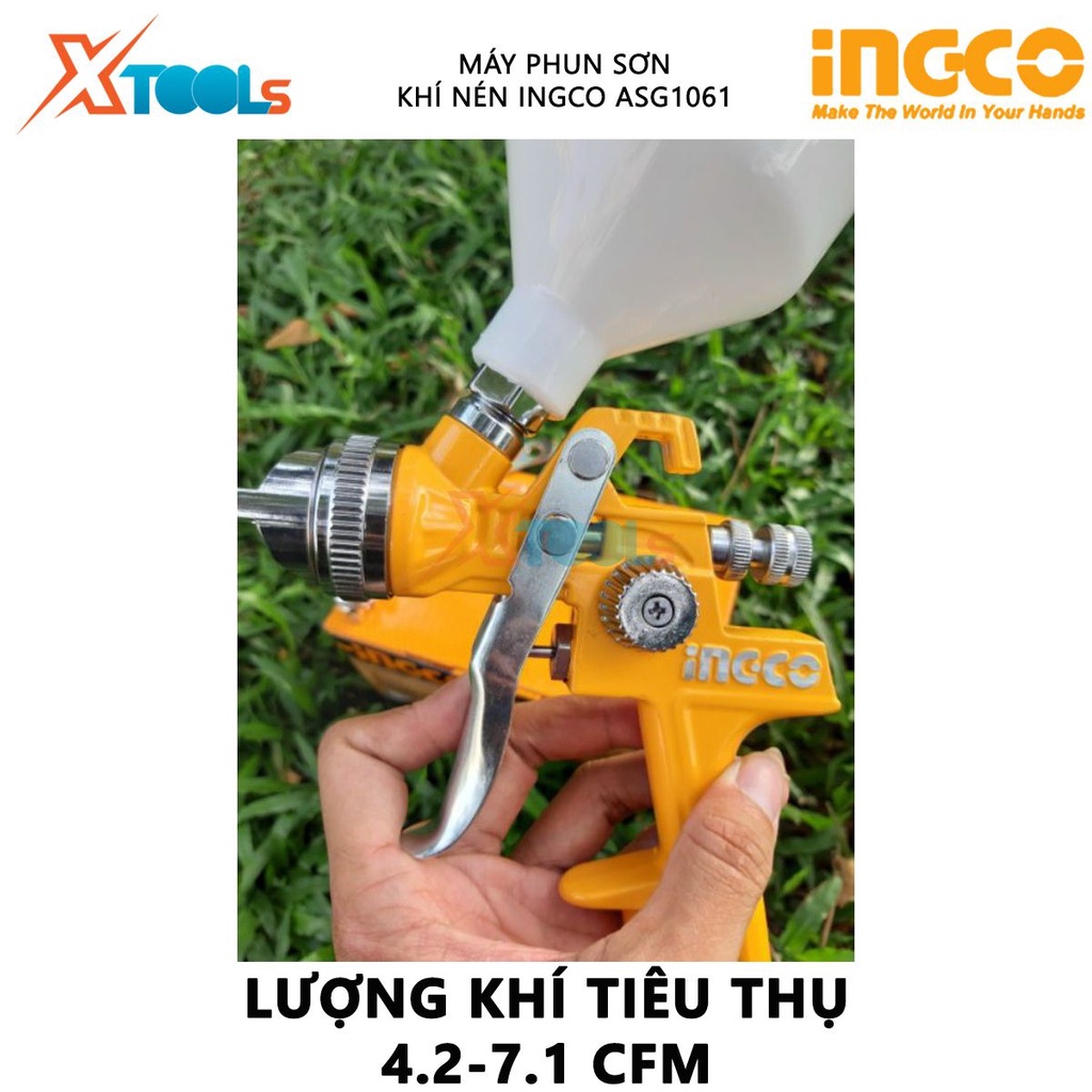 Máy phun sơn khí nén INGCO ASG1061 | súng phun sơn Vòi phun tiêu chuẩn 1,4mm, dung tích bình sơn 600cc phun sơn gỗ, sơn