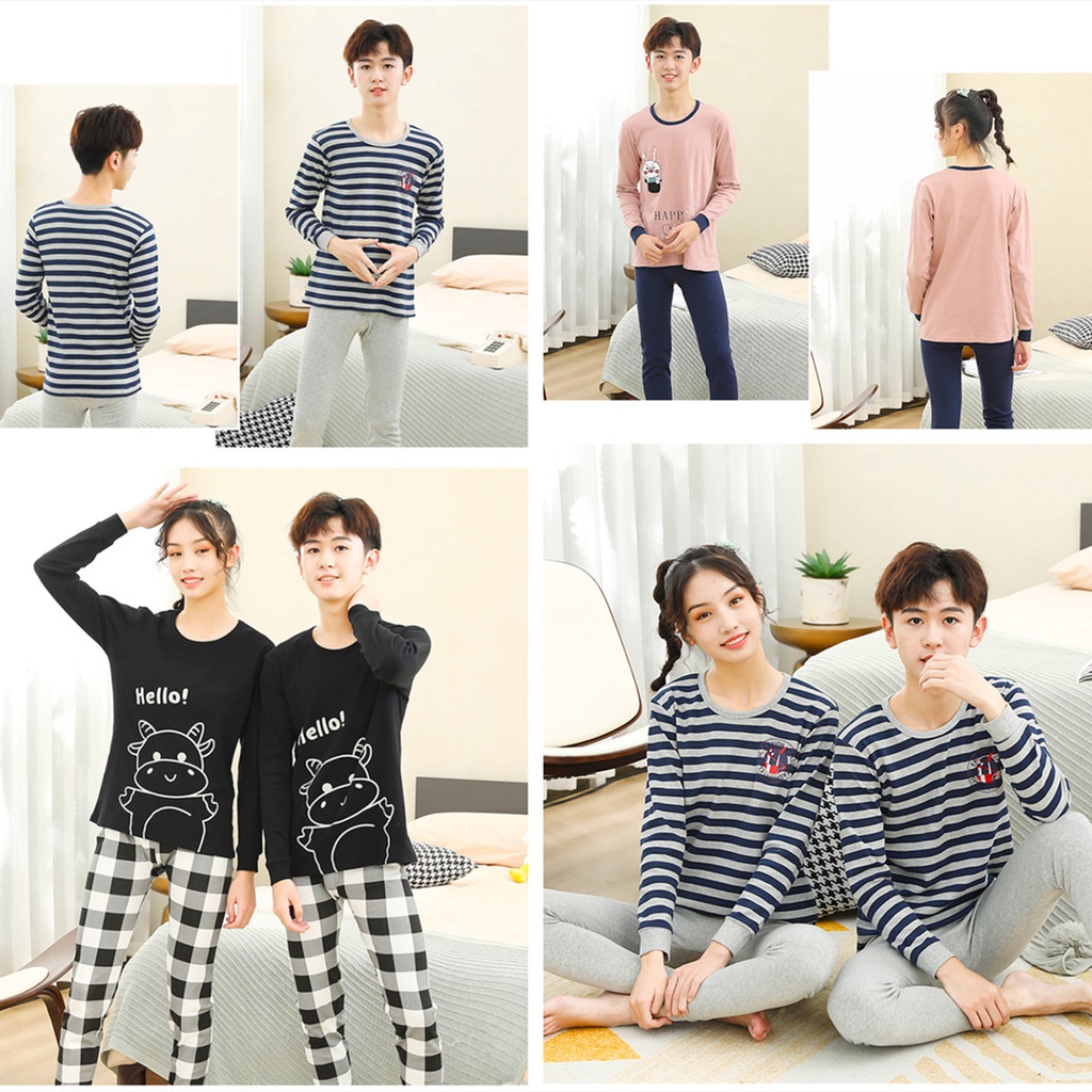 Bộ Đồ Ngủ Tay Dài Chất Liệu Cotton 140cm - 180cm Thời Trang Xuân Thu Cho Nam Và Nữ