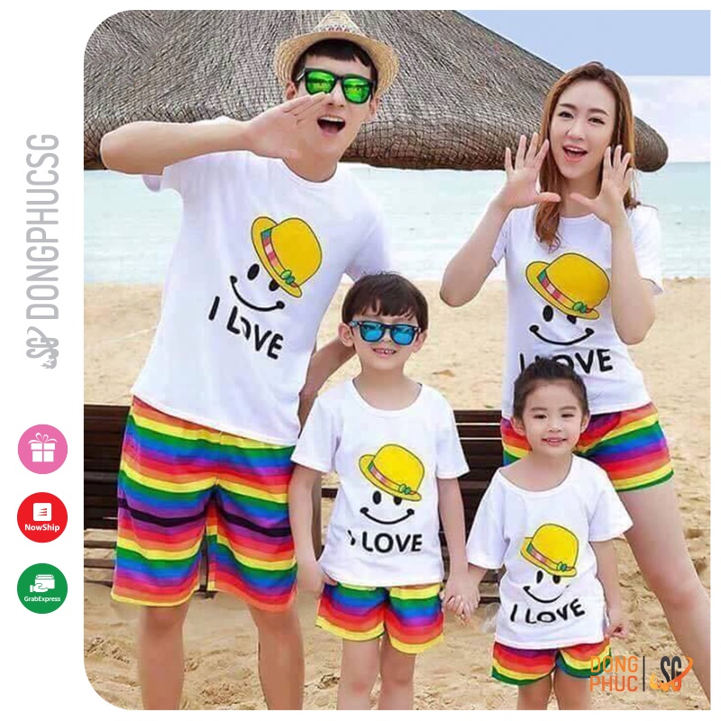Đồ gia đình đi biển nguyên set áo và quần nổi bật cho nam nữ trẻ em hội nhóm DDB11T DONGPHUCSG