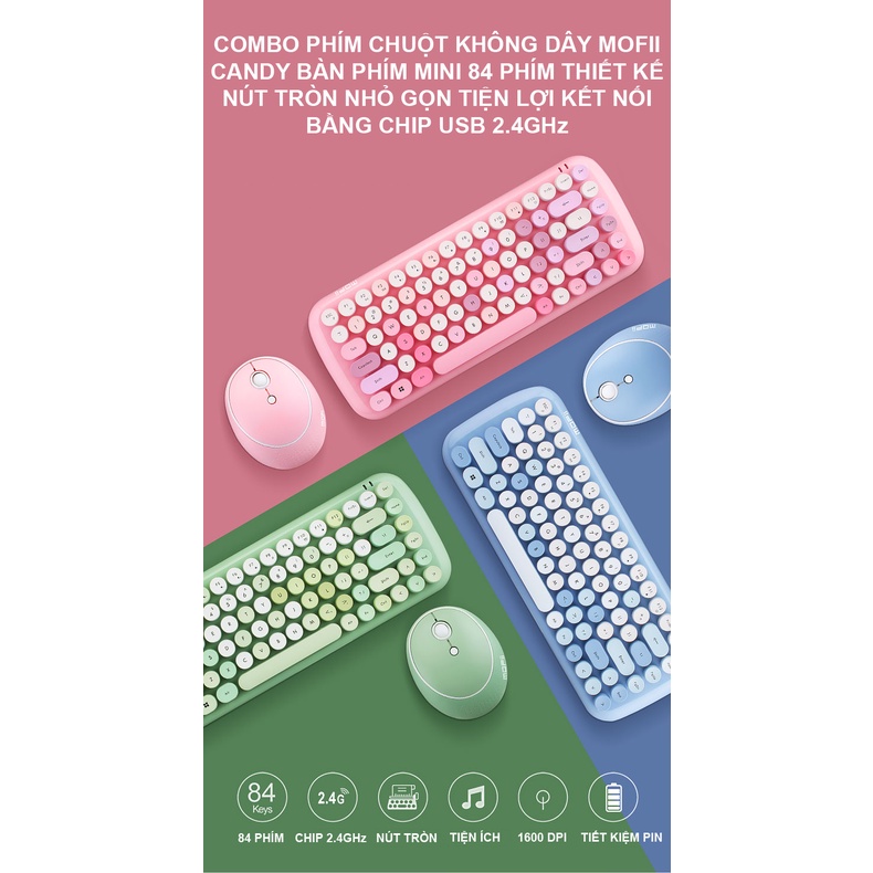 Combo phím chuột không dây MOFII CANDY bàn phím mini 84 phím thiết kế
