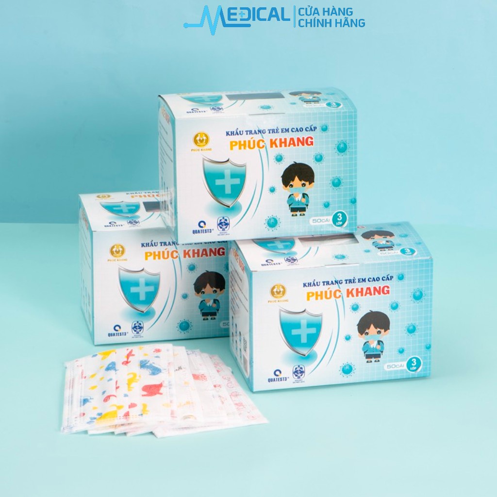 Khẩu trang trẻ em cao cấp PHÚC KHANG KID cùng họa tiết dễ thương &quot; hộp 50 cái&quot; dùng cho bé ( 4-12 tuổi ) - MEDICAL
