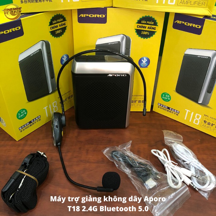 Máy Trợ Giảng Không Dây APORO T18 sóng 2.4G Bluetooth 5.0, Loa Phát công suất 30w, mic thu âm cực tốt