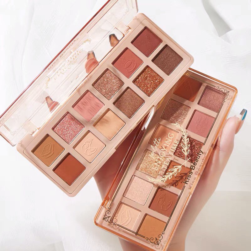 Bảng mắt trà chiều 12 màu KISS BEAUTY tông cam đào hồng đất Enjoy Tea Time Eyeshadow Palette xinh xắn hot trend KISS11