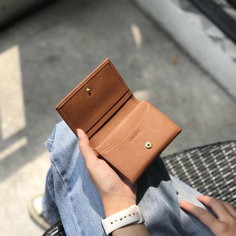 Ví da bò thật Tiny màu Nâu Choco nhỏ gọn - Thiết kế chính hãng từ Lemont.