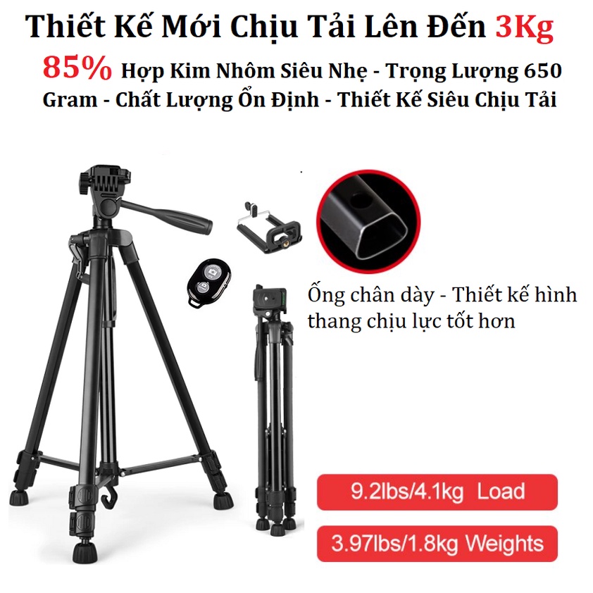 Giá Đỡ 3 Chân, Tặng Remote - Dùng Cho Máy Ảnh Và Điện Thoại - Tripod 3301 - Giá Đỡ Chụp Ảnh - Quay Video - Tiktok