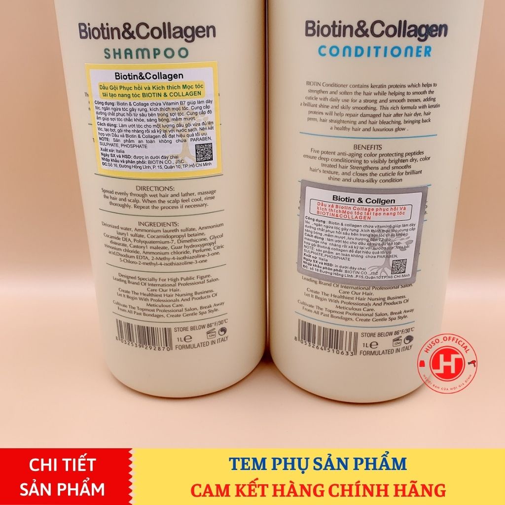 Combo dầu gội Biotin Collagen chống rụng kích thích mọc tóc, phục hồi tóc 1000ml - HUSO