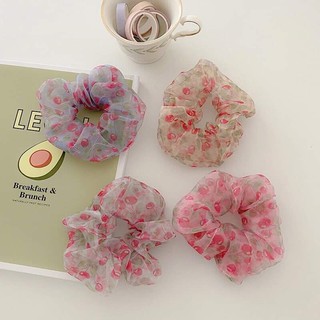 🍒Chun cột tóc scrunchies voan mỏng trái cây Cherry