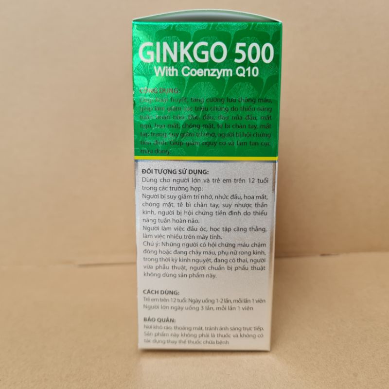 BRAIN Ginkgo 500 Giúp hoạt huyết, tăng cường lưu thông máu hộp 100 viên chính hãng