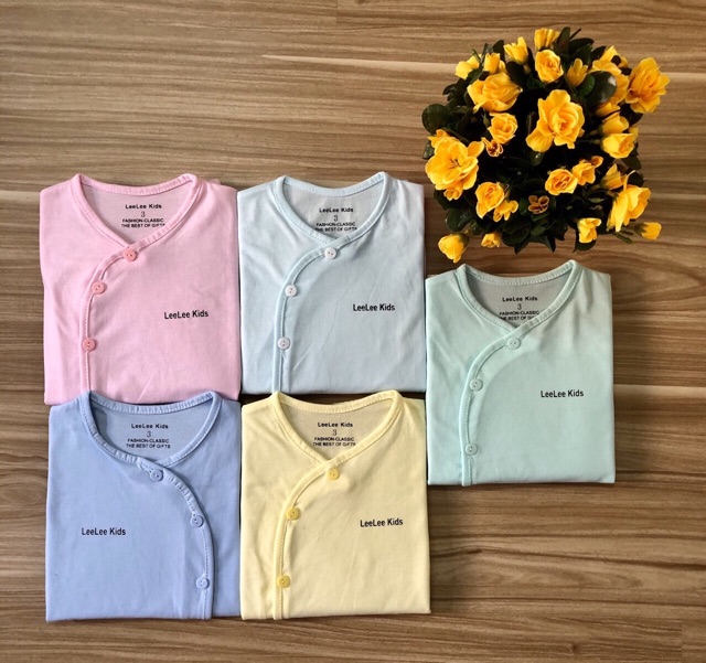 Bộ dài tay cotton sơ sinh khuy lệch, quần đáp đũng