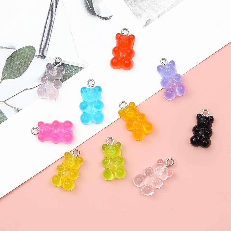 Set 10 mặt dây chuyền hình gấu dẻo dễ thương bằng nhựa resin làm đồ trang sức thủ công DIY
