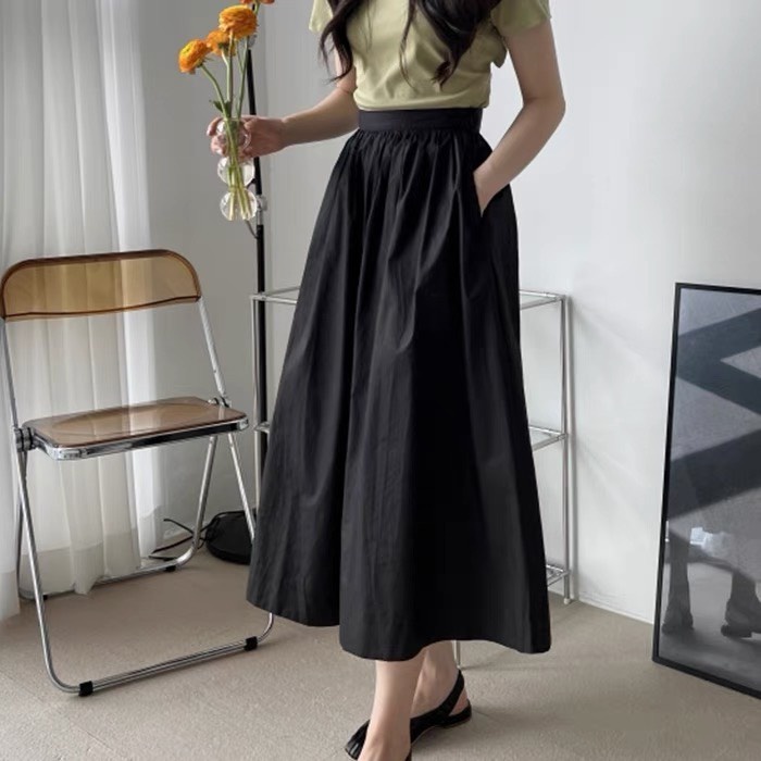 (Hàng có sẵn) Chân váy mùa thu cạp cao eo thon, có túi phong cách Hàn Quốc.