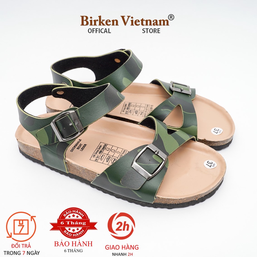 [ New Style ] Mã R23 Sandal ĐẾ TRẤU Da PU Camo Rằn Ri Quai Ngang Cách Điệu Unisex Birken Vietnam Bioline