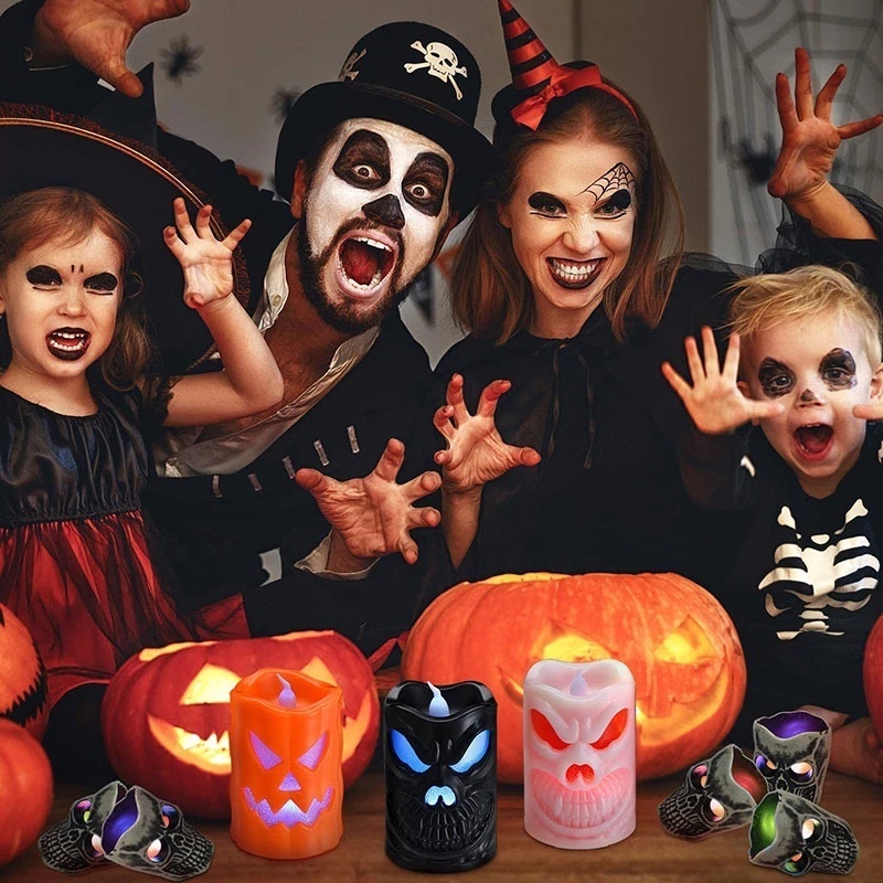 Đèn LED Hình Đầu Lâu Nhện Và Quả Bí Ngô Trang Trí Halloween