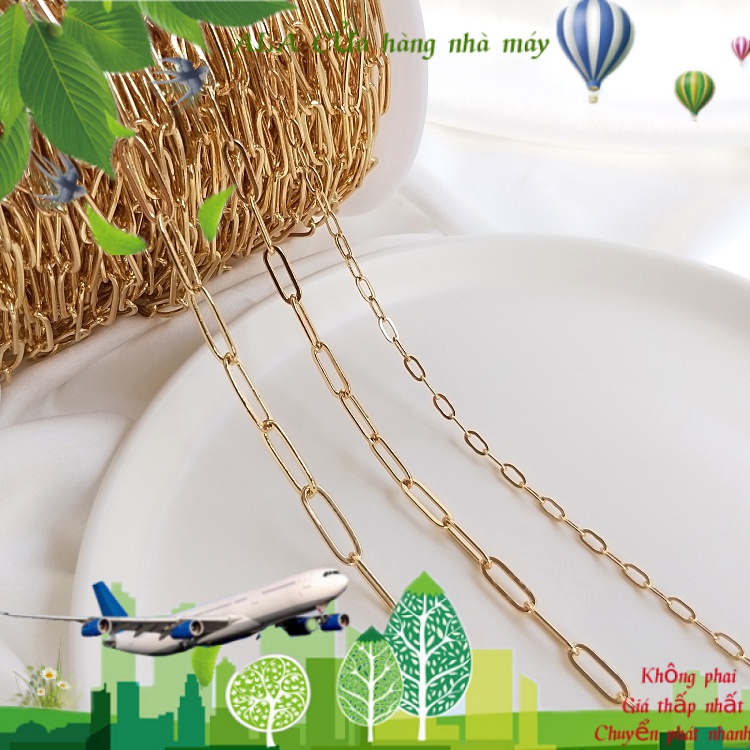 Mạ vàng 14K gia cố giữ màu chuỗi hình chữ nhật hình bầu dục Chuỗi hình chữ O Vòng đeo tay tự làm vật liệu trang sức chuỗi rời phụ kiện