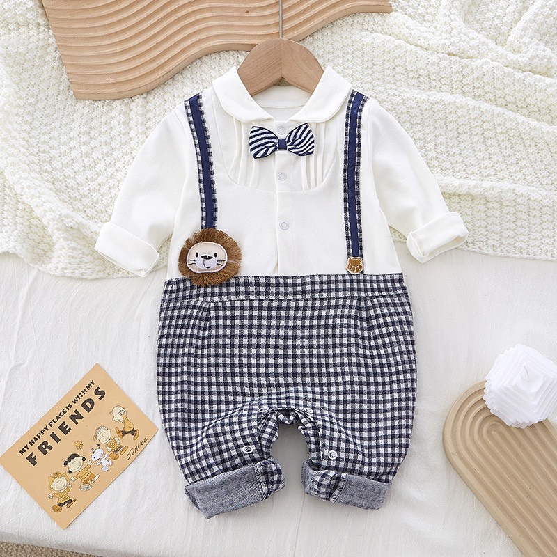 ( Hàng Có sẵn) Bộ Sư Tử liền thân, bộ dài tay thu đông cotton lịch sự đáng yêu cho các bé