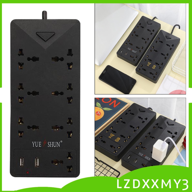 HOT 2M 6.6ft Power Strip with 2 USB Ports Outlet Plug Charging Station Black