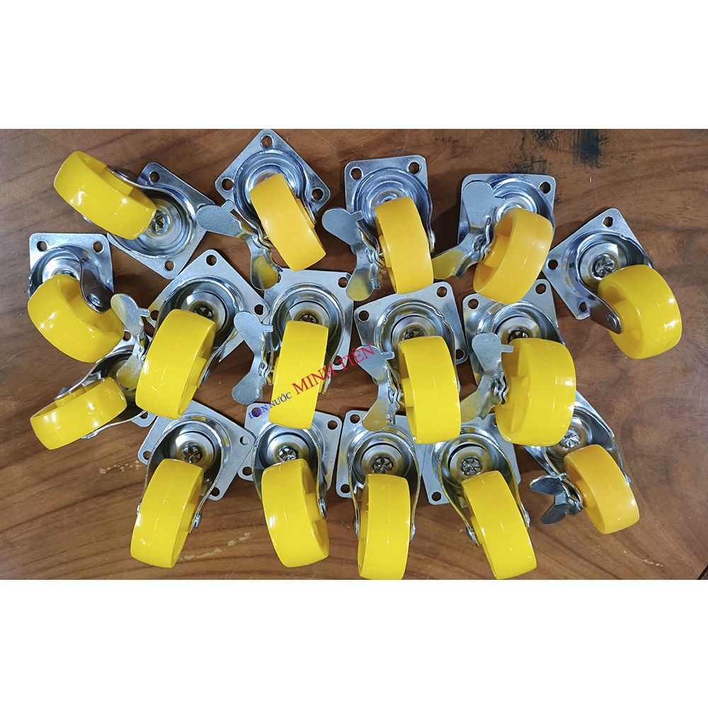 Bộ 4 bánh xe vàng 5F, 6F 2 vòng bi xoay 360 độ chất liệu thép, bánh xe bằng nhựa vàng cao cấp 2 loại không khóa, có khóa