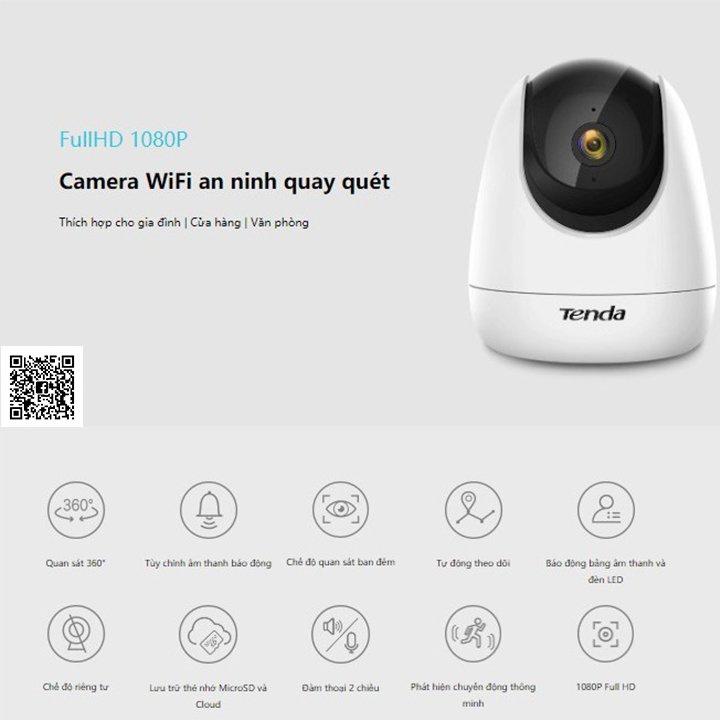 Camera IP Wifi Tenda CP3 Full HD 1080P xoay 360° chính hãng cao cấp kèm thẻ 32g,64g