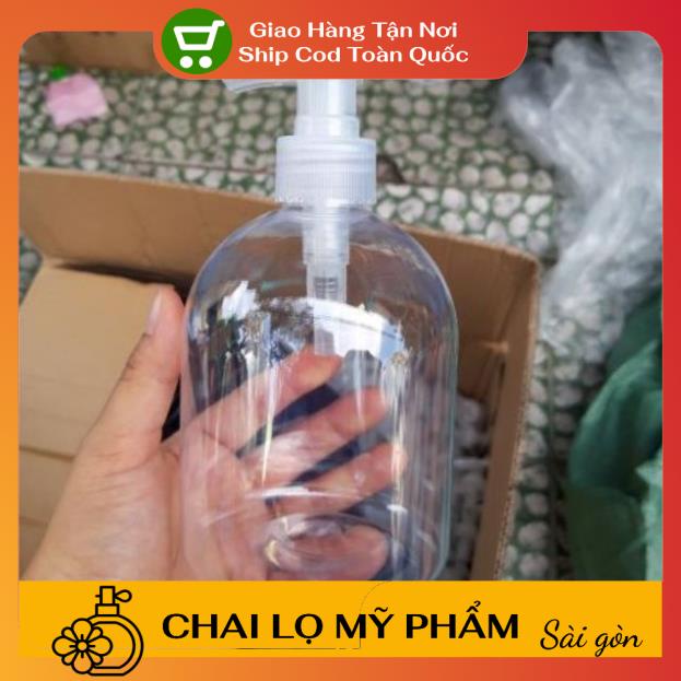 Chai nhựa pet vòi nhấn sữa tắm 500ml Trong lùn chiết mỹ phẩm