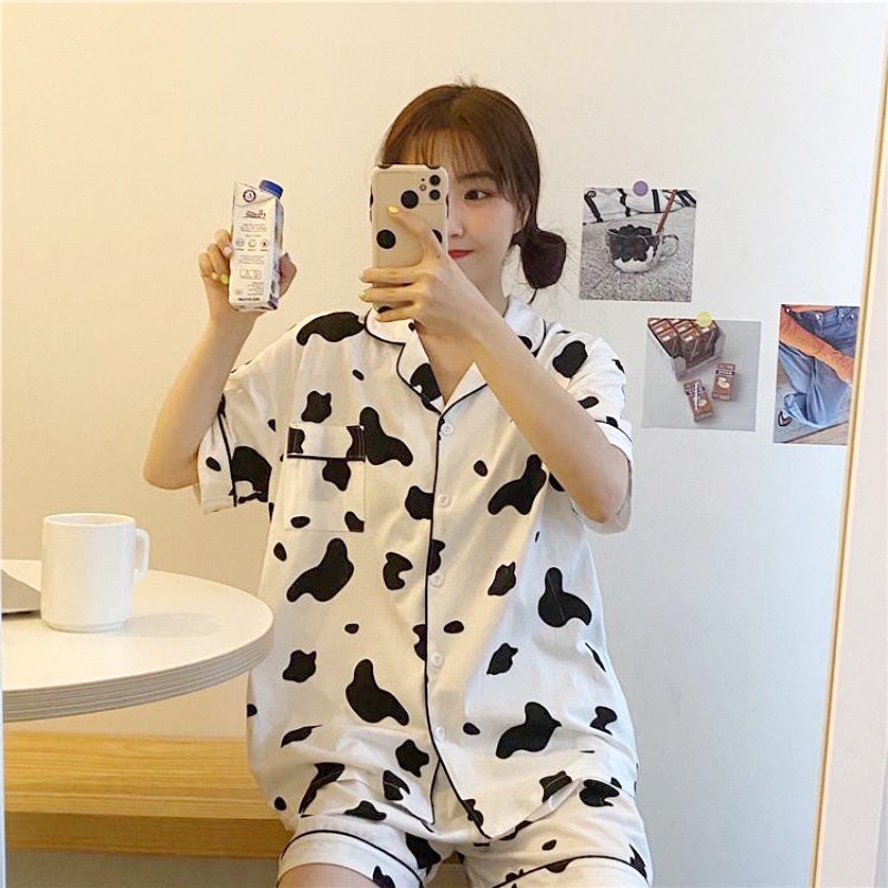 Bộ Đồ Ngủ Pijama nữ tay ngắn quần ngắn chất kate thái - Bộ đồ mặc ở nhà trẻ em dễ thương size từ 35-62kg