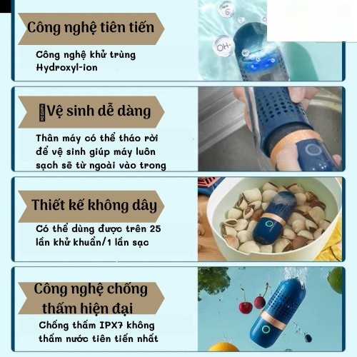 Máy khử khuẩn hoa quả,loại bỏ hoát chất lên đến 90%,tiêu diệt 99% vi khuẩn,bảo vệ sức khỏe,an toàn sử dụng-BH 12 tháng