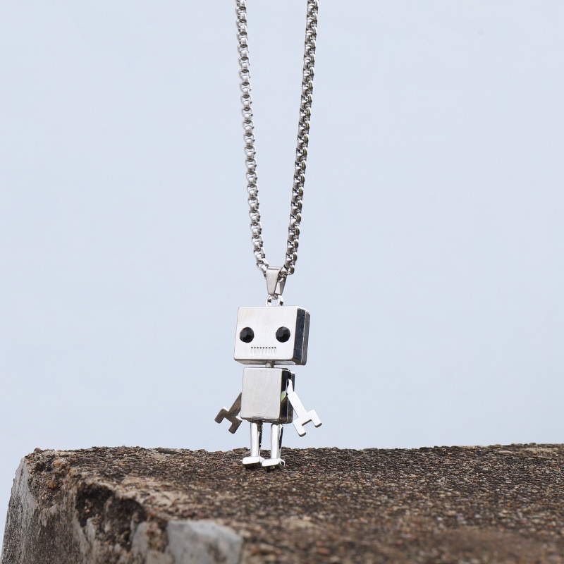 Vòng cổ Mặt Hình Robot Bằng Thép Không Gỉ Phong Cách Hip hop Cho Nam Và Nữ