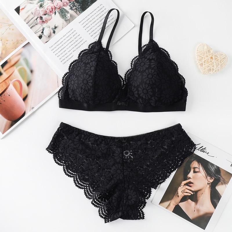 Set Áo lót nâng ngực và Quần lót ECMLN thêu ren thời trang dành cho nữ