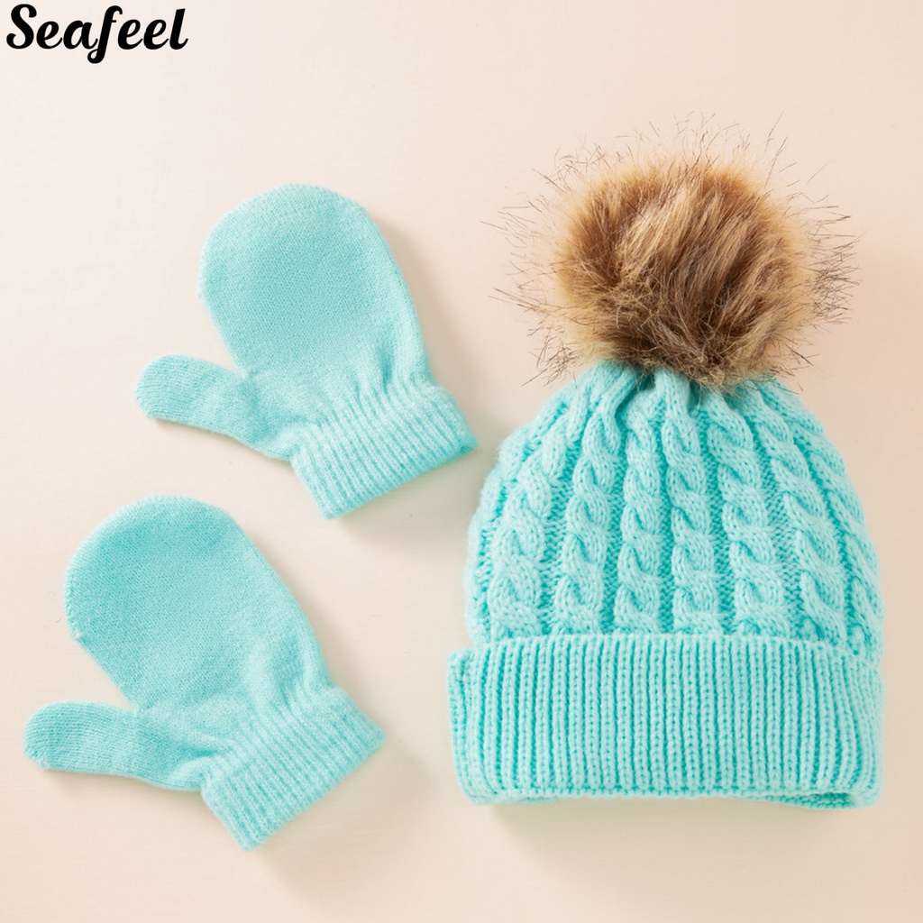 Set Mũ Len Kèm Găng Tay Giữ Ấm Siêu Co Giãn Dành Cho Bé