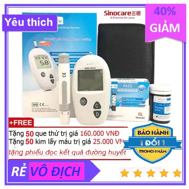 Máy đo đường huyết Sinocare Accu-Safe Đức (Kèm 50 que thử và 50 kim)