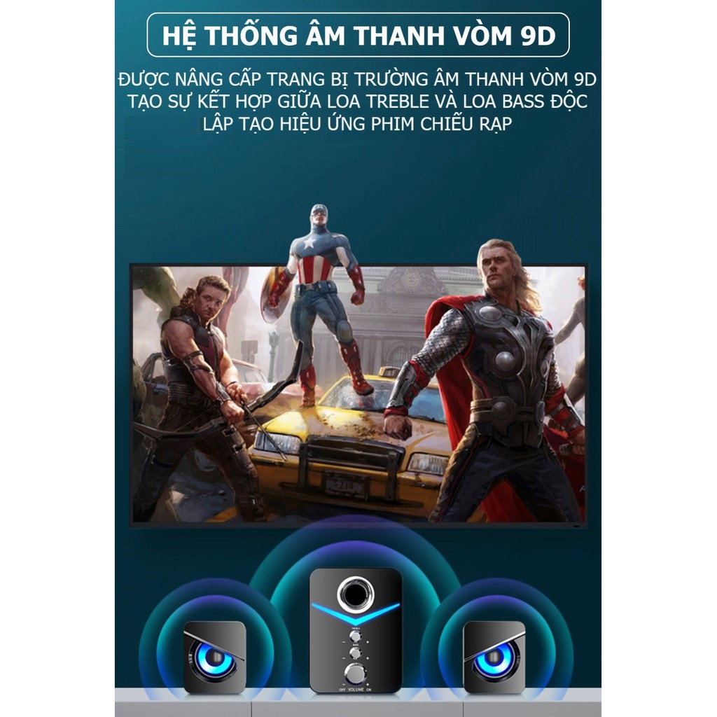 Loa Bluetooth, Loa Máy Tính Để Bàn D221 SUPER BASS Cực Đã, Có LED, Dòng Cho Laptop, Pc, Điện Thoại