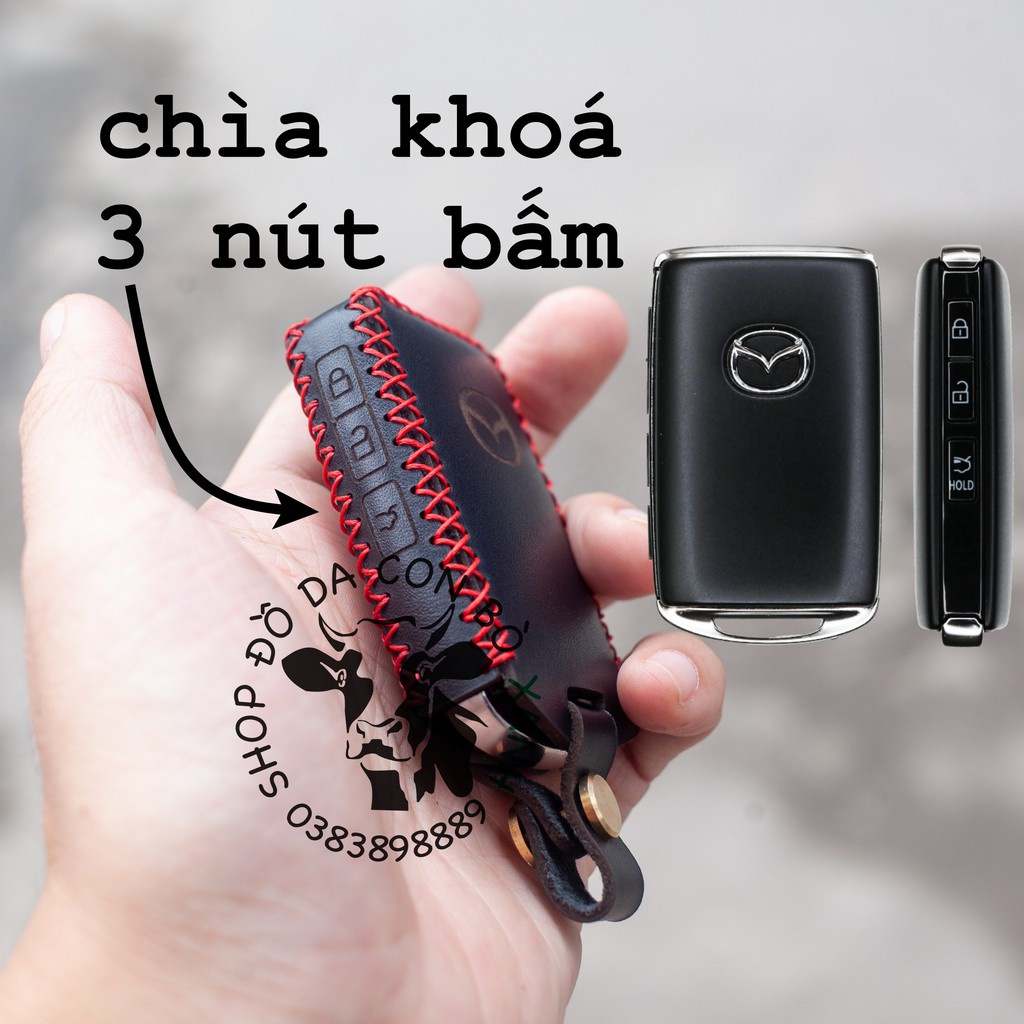 [Màu đen] Bao da chìa khoá mazda3, CX3, CX30, CX 3, CX 30 2020 2021 handmade da thật 003