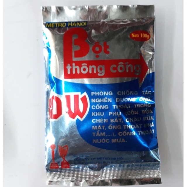 Bột thông tắc cống cực mạnh DW (gói 100g), thông bồn cầu, bồn rửa bát, cống thoát nước...