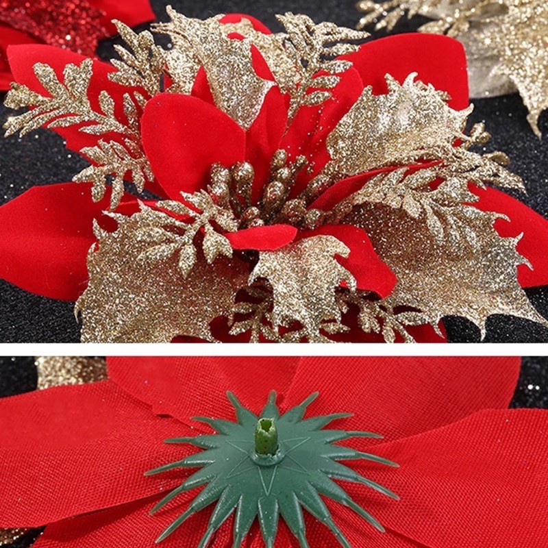 Bông hoa nhũ trang trí Noel, hoa trạng nguyên trang trí giáng sinh (Kích thước 14cm)