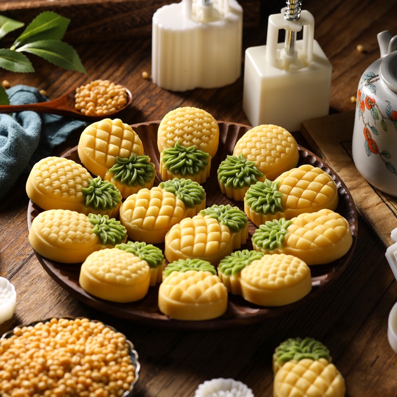 Khuôn bánh dứa lò xo 3d, khuôn bánh trung thu hình quả dứa trái thơm đài loan 30g 50g