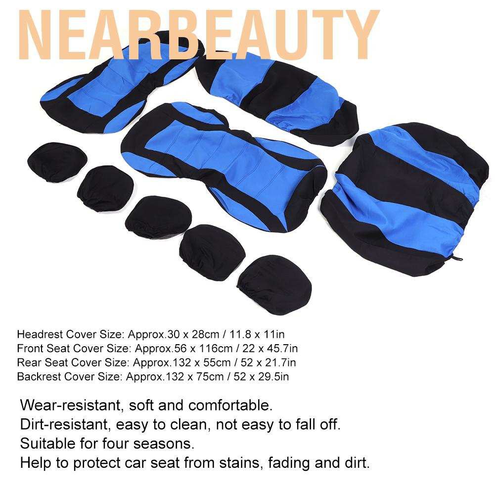 Nearbeauty 9Pcs/Set Seat Cover Protector Interior Accessory for 5-Seats Car