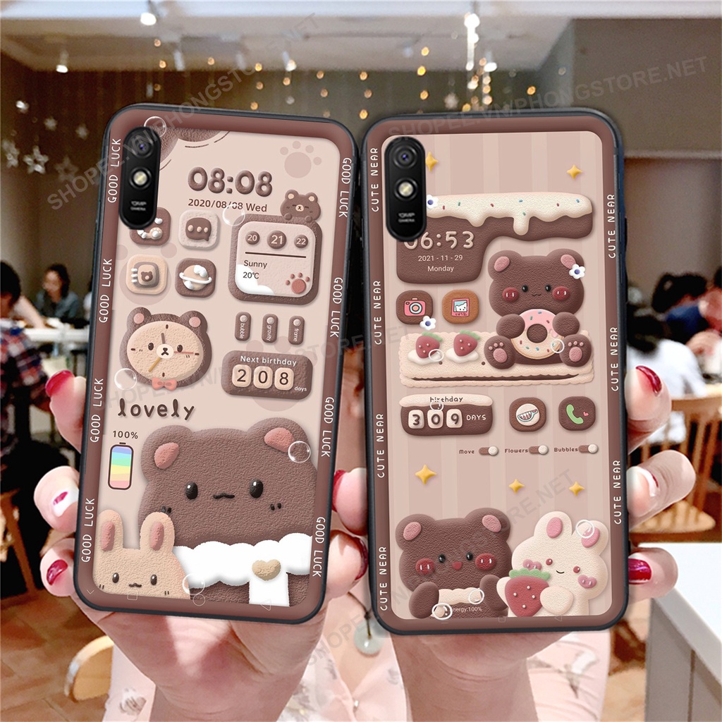 Ốp lưng Xiaomi Redmi 7A / 8A / 9A in họa tiết caro, mẫu gấu cực đáng yêu / ốp gấu cute giá rẻ siêu bền